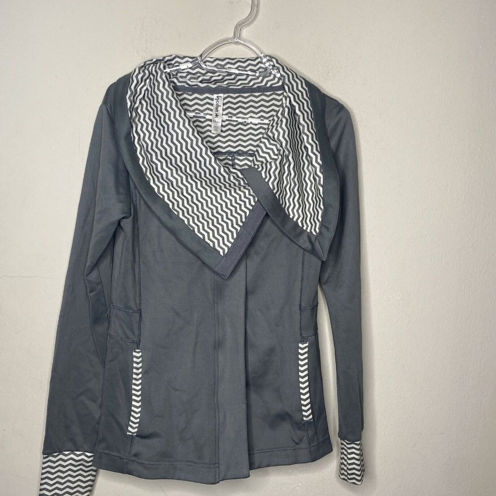 Kyodan Activewear Jacket Women XS Gray Full Zip Thumb Holes Wide Collar Yoga